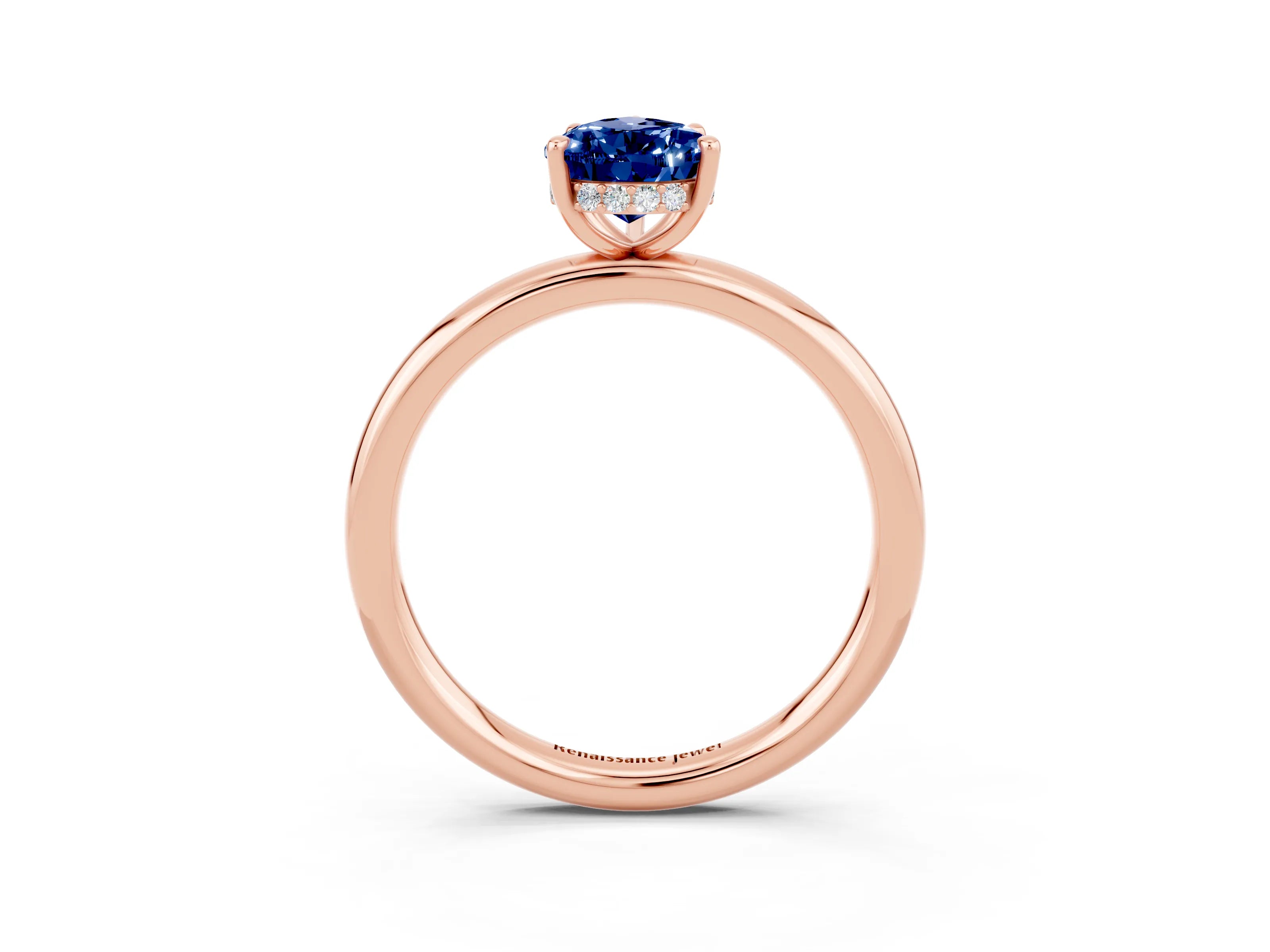 Rose gold Pear Cut Blue Sapphire Solitaire Ring with Thin Band and Four-Prong Setting_15