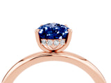 Rose gold Pear Cut Blue Sapphire Solitaire Ring with Thin Band and Four-Prong Setting_16