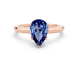 Rose gold Pear Cut Blue Sapphire Solitaire Ring with Thin Band and Prong Setting_12