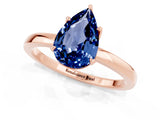 Rose gold Pear Cut Blue Sapphire Solitaire Ring with Thin Band and Prong Setting_13