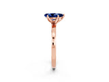 Rose gold Pear Cut Blue Sapphire Solitaire Ring with Thin Band and Prong Setting_14