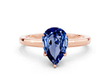 Rose gold Pear Cut Blue Sapphire Solitaire Ring with Thin Band and Prong Setting_24