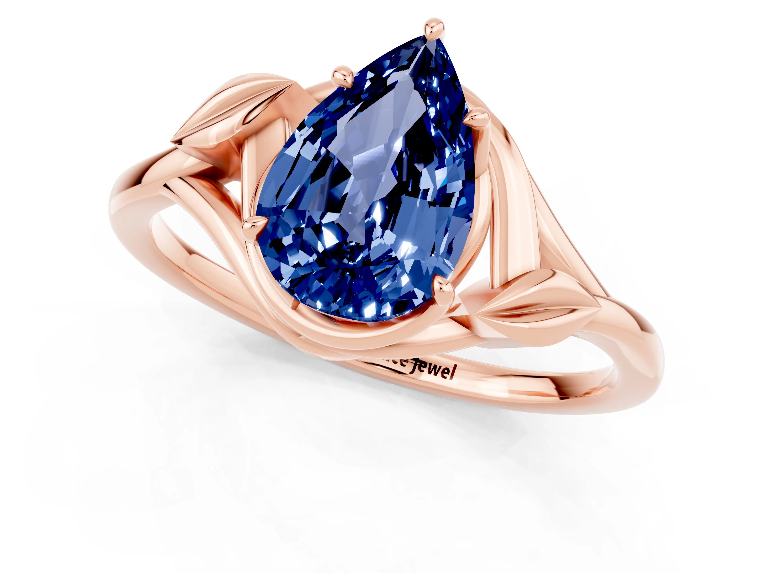 Rose gold Pear Cut Blue Sapphire Solitaire Ring with Twist Band and Four-Prong Setting_25