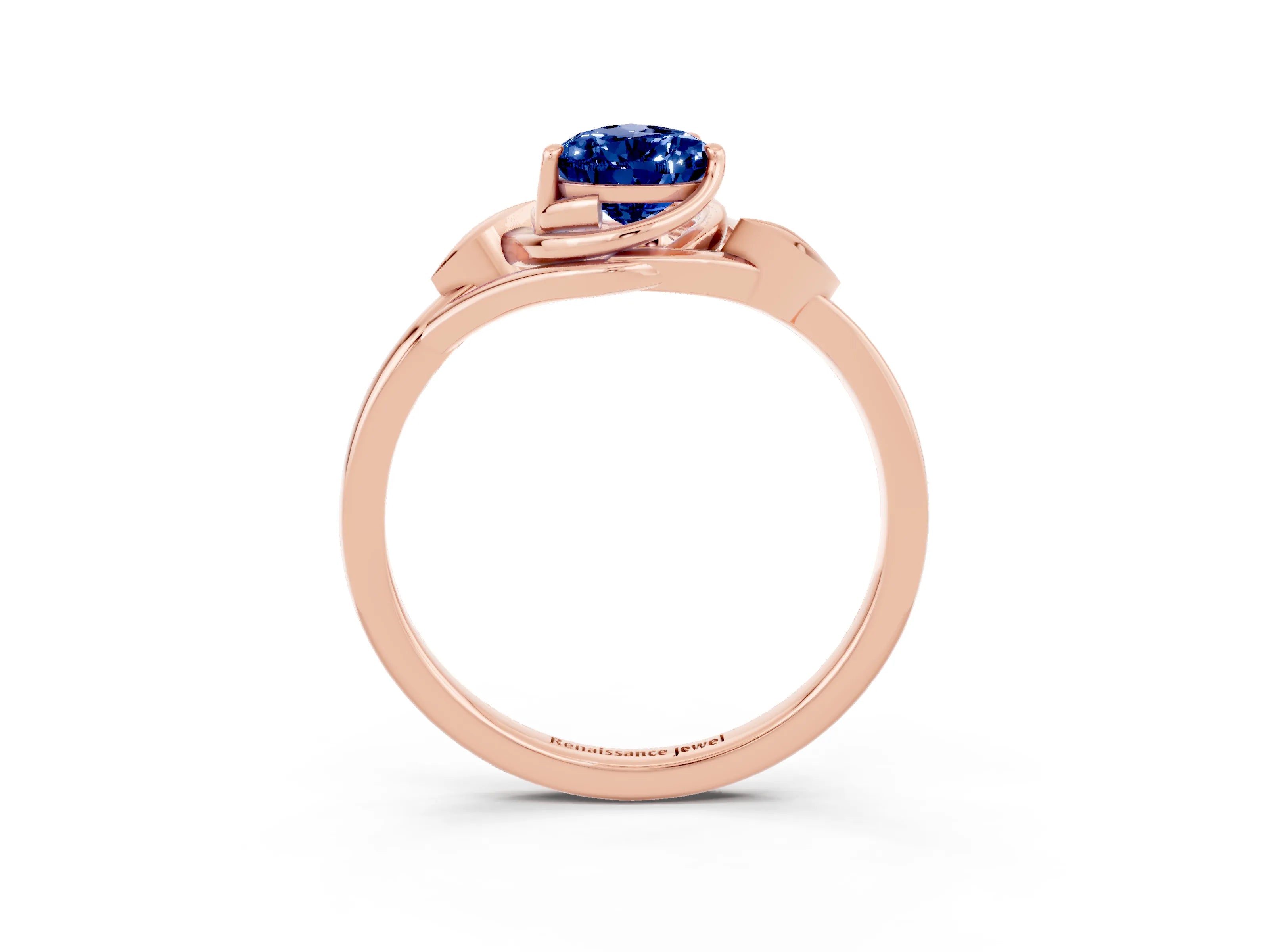 Rose gold Pear Cut Blue Sapphire Solitaire Ring with Twist Band and Four-Prong Setting_27