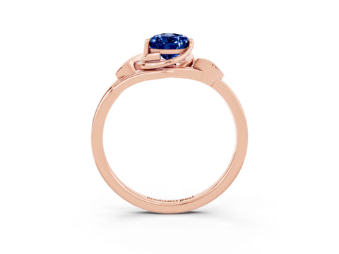 Rose gold Pear Cut Blue Sapphire Solitaire Ring with Twist Band and Four-Prong Setting_27