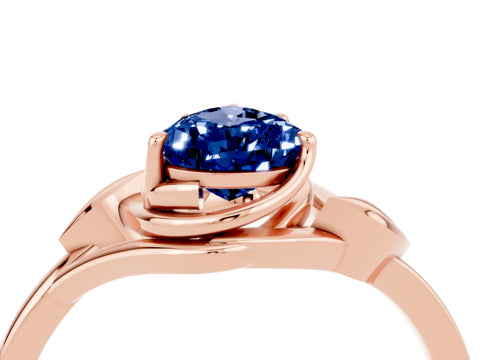 Rose gold Pear Cut Blue Sapphire Solitaire Ring with Twist Band and Four-Prong Setting_28