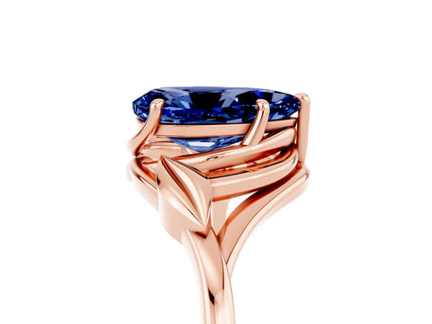 Rose gold Pear Cut Blue Sapphire Solitaire Ring with Twist Band and Four-Prong Setting_29