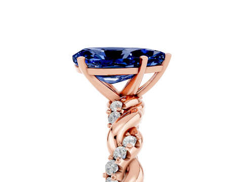 Rose gold Pear Cut Blue Sapphire Solitaire Ring with Twisted Band and Pavé Accents_5