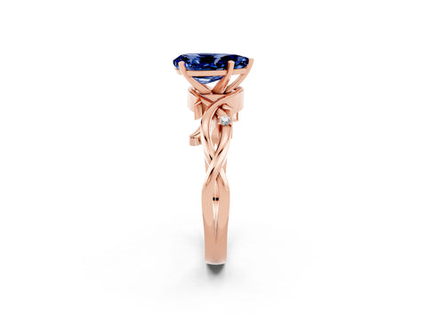 Rose gold Pear Cut Blue Sapphire Solitaire Ring with Twisted Band and Prong Setting_2