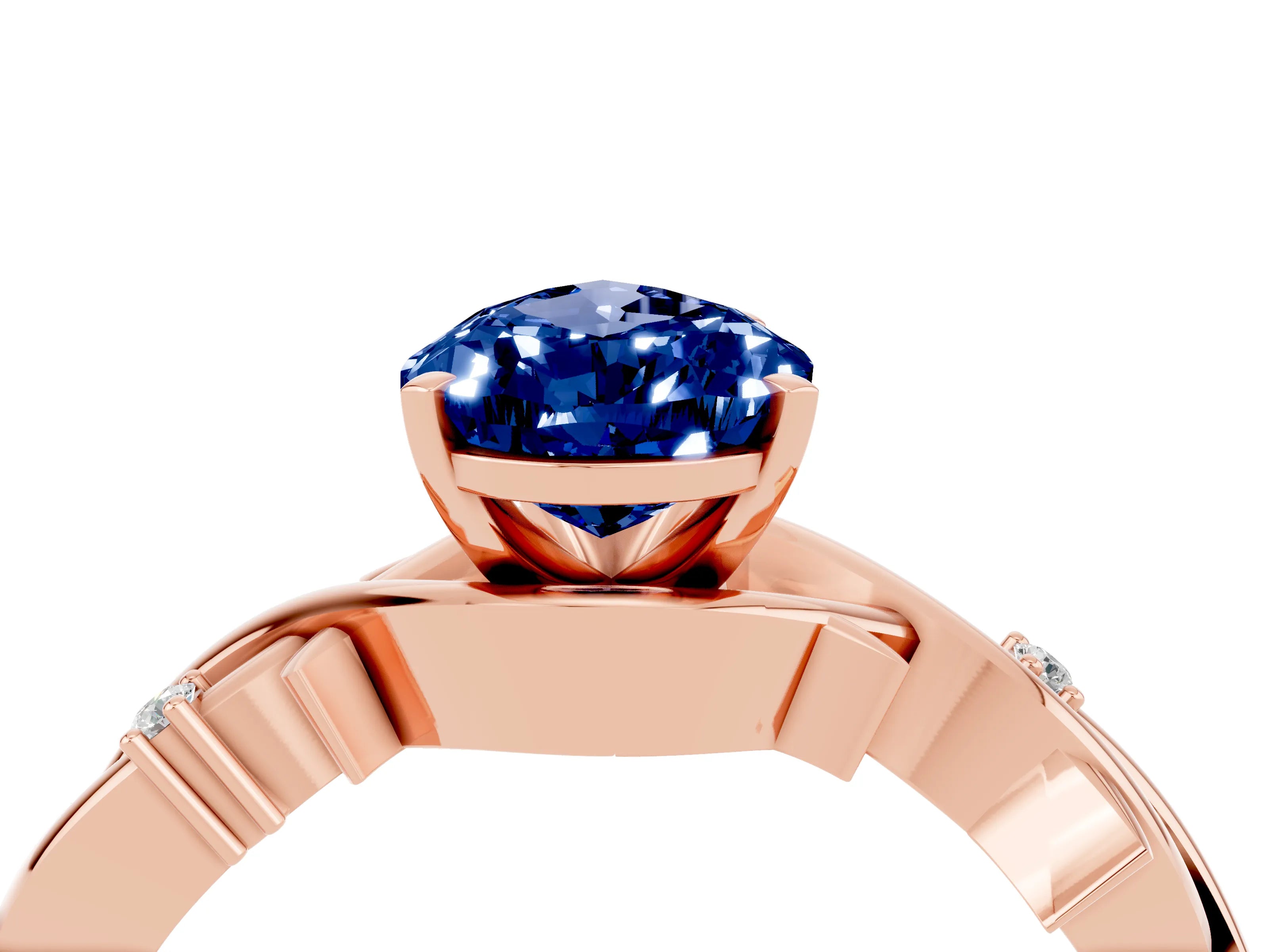 Rose gold Pear Cut Blue Sapphire Solitaire Ring with Twisted Band and Prong Setting_4
