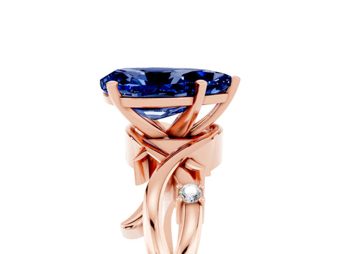 Rose gold Pear Cut Blue Sapphire Solitaire Ring with Twisted Band and Prong Setting_5