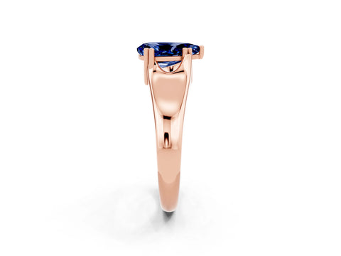 Rose gold Pear Cut Blue Sapphire Solitaire Ring with Wide Band and Prong Setting_2