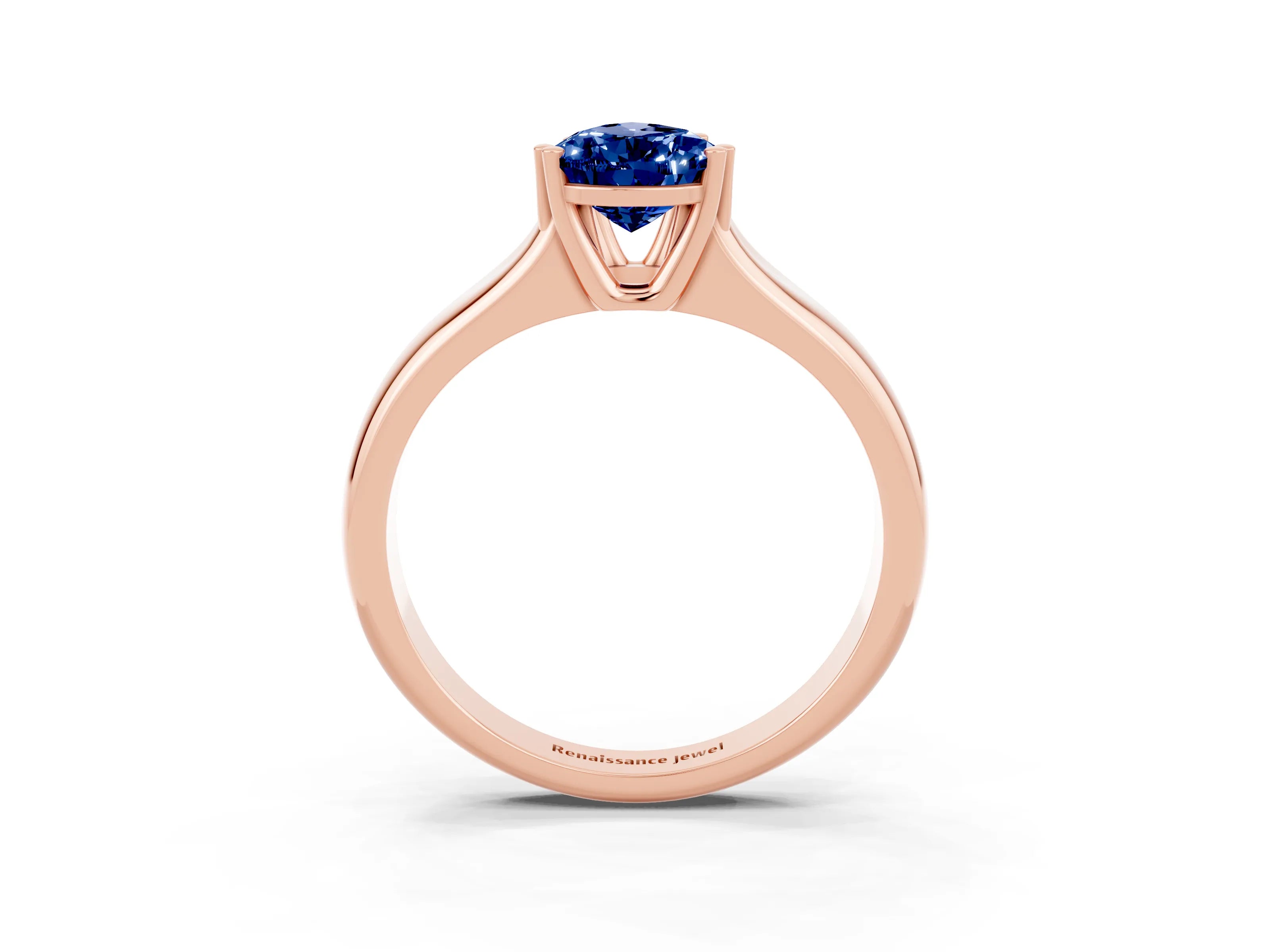 Rose gold Pear Cut Blue Sapphire Solitaire Ring with Wide Band and Prong Setting_3