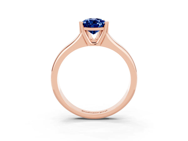 Rose gold Pear Cut Blue Sapphire Solitaire Ring with Wide Band and Prong Setting