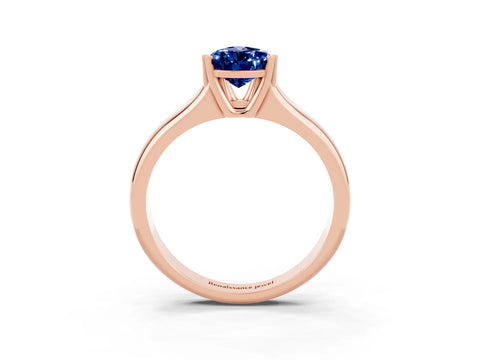 Rose gold Pear Cut Blue Sapphire Solitaire Ring with Wide Band and Prong Setting_3