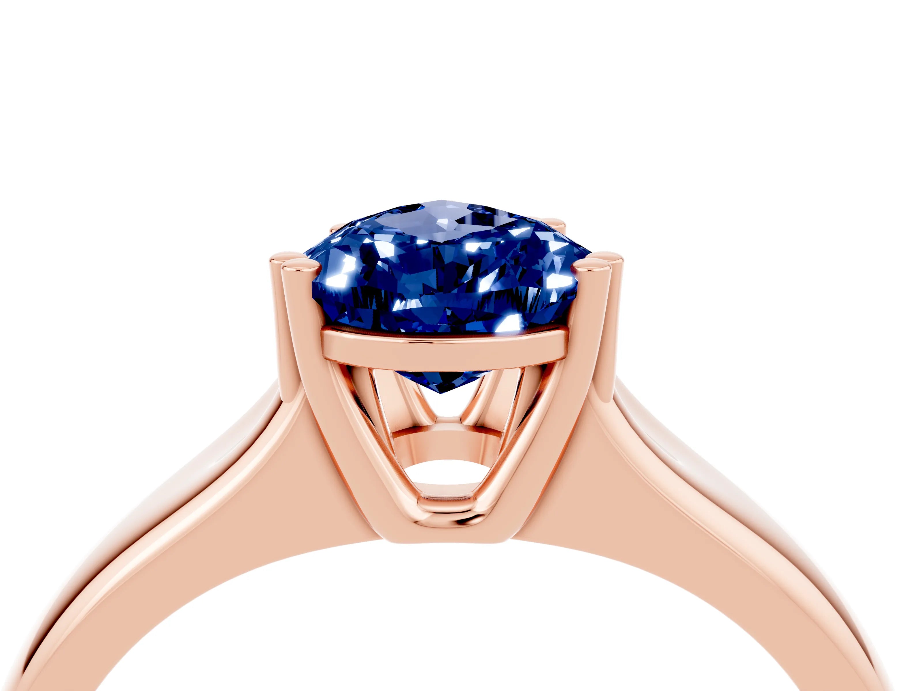 Rose gold Pear Cut Blue Sapphire Solitaire Ring with Wide Band and Prong Setting_4