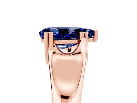 Rose gold Pear Cut Blue Sapphire Solitaire Ring with Wide Band and Prong Setting_5