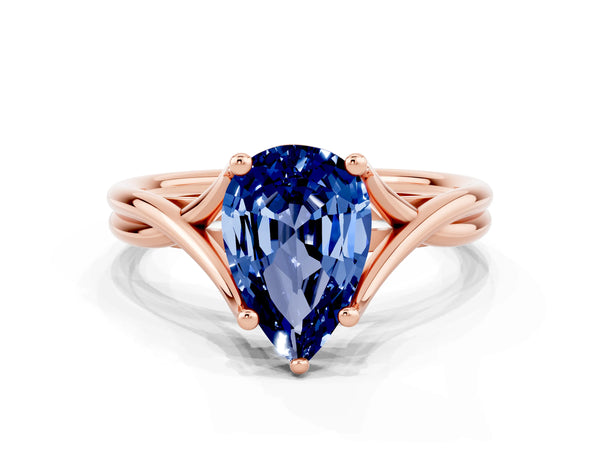 Rose gold Pear Cut Blue Sapphire Solitaire Twist Band Prong Setting Ring