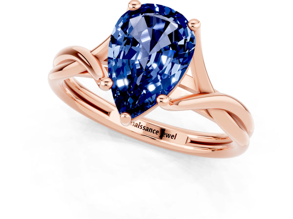 Rose gold Pear Cut Blue Sapphire Solitaire Twist Band Prong Setting Ring