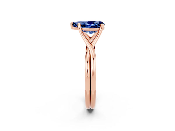 Rose gold Pear Cut Blue Sapphire Solitaire Twist Band Prong Setting Ring