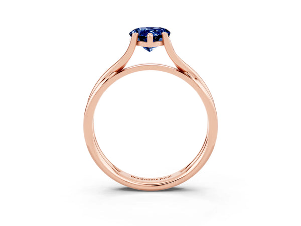Rose gold Pear Cut Blue Sapphire Solitaire Twist Band Prong Setting Ring