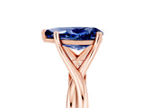 Rose gold Pear Cut Blue Sapphire Solitaire Twist Band Prong Setting Ring_53