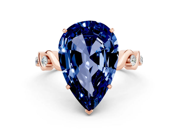 Rose gold Pear Cut Blue Sapphire Solitaire Twisted Band with Round  Accents and Prong Setting