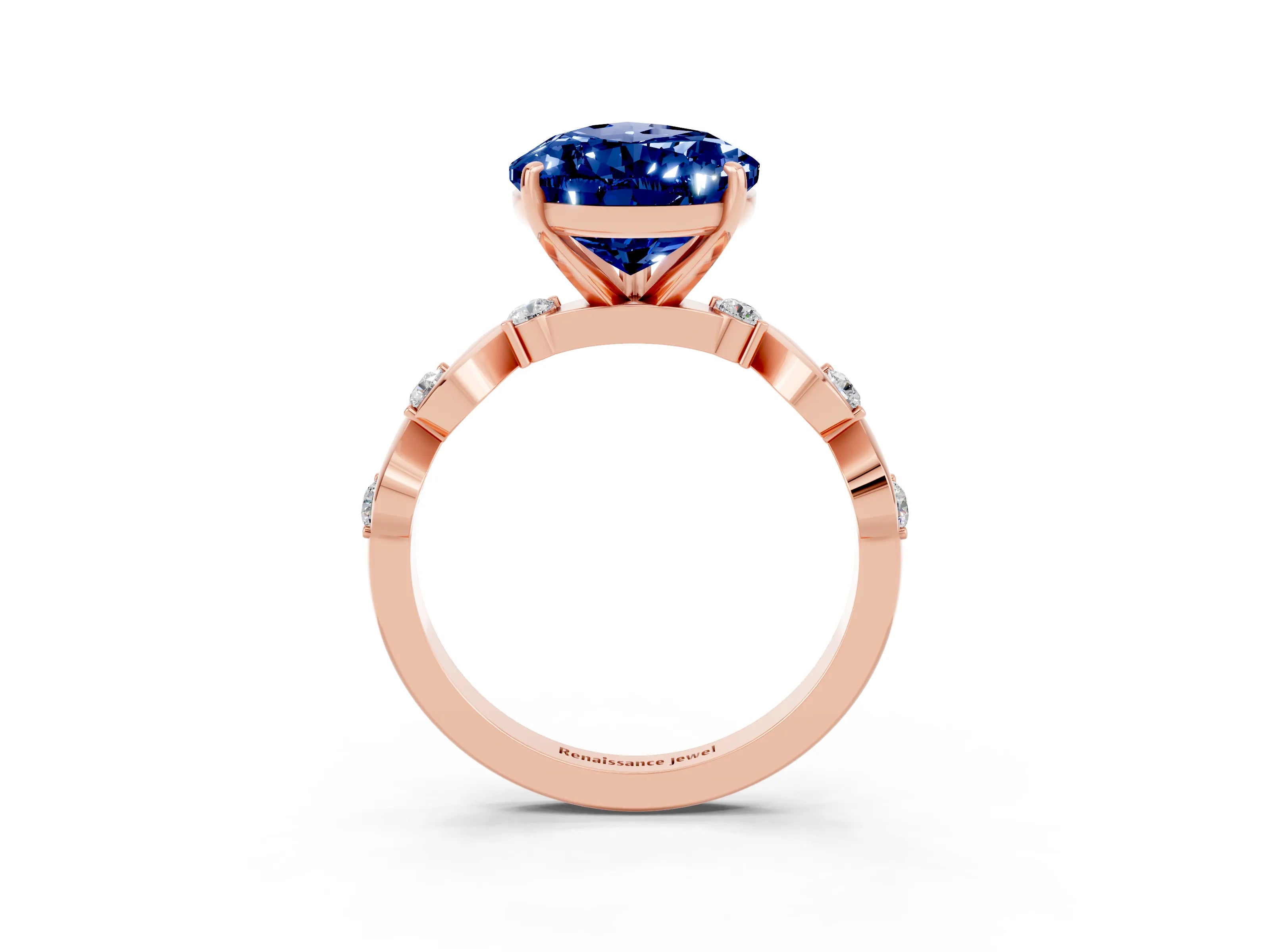 Rose gold Pear Cut Blue Sapphire Solitaire Twisted Band with Round  Accents and Prong Setting_24