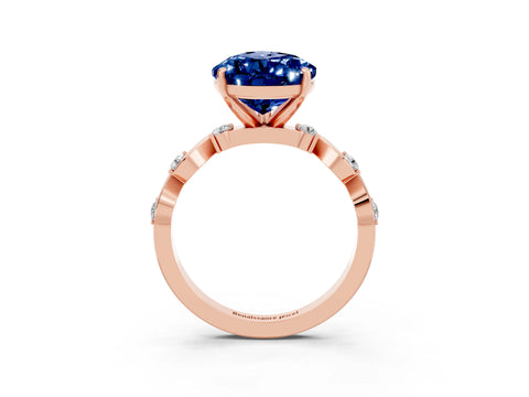 Rose gold Pear Cut Blue Sapphire Solitaire Twisted Band with Round  Accents and Prong Setting_24