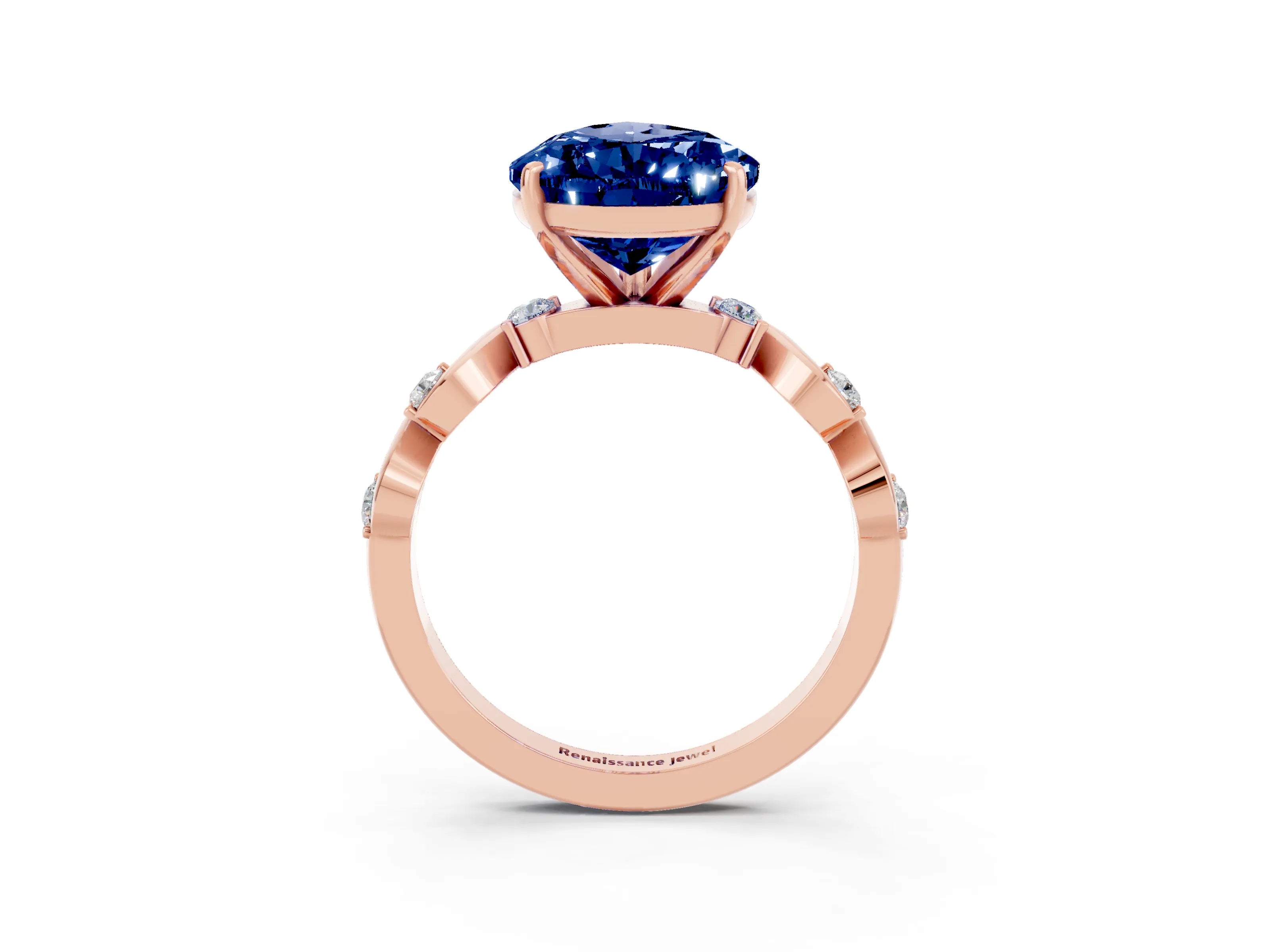 Rose gold Pear Cut Blue Sapphire Solitaire Twisted Band with Round  Accents and Prong Setting_40
