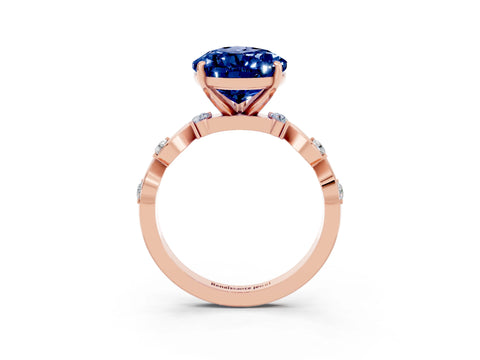 Rose gold Pear Cut Blue Sapphire Solitaire Twisted Band with Round  Accents and Prong Setting_40