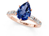 Rose gold Pear Cut Blue Sapphire Solitaire with Side Baguettes and Channel Set Band_1