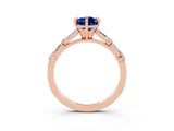 Rose gold Pear Cut Blue Sapphire Solitaire with Side Baguettes and Channel Set Band_3