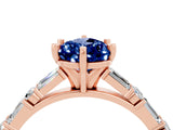 Rose gold Pear Cut Blue Sapphire Solitaire with Side Baguettes and Channel Set Band_4