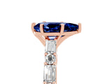 Rose gold Pear Cut Blue Sapphire Solitaire with Side Baguettes and Channel Set Band_5