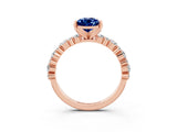 Rose gold Pear Cut Blue Sapphire Solitaire with Side Stones, Pave Band, Four-Prong Setting_39