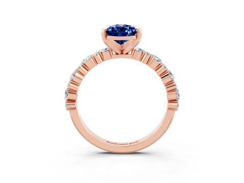 Rose gold Pear Cut Blue Sapphire Solitaire with Side Stones, Pave Band, Four-Prong Setting_39