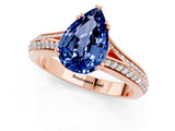 Rose gold Pear Cut Blue Sapphire Split Shank Engagement Ring with Pavé Band_1