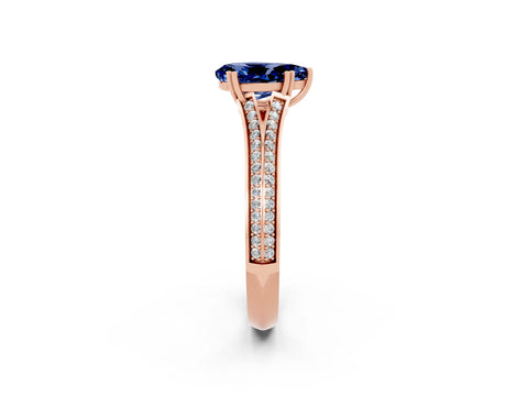 Rose gold Pear Cut Blue Sapphire Split Shank Engagement Ring with Pavé Band_2