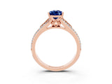 Rose gold Pear Cut Blue Sapphire Split Shank Engagement Ring with Pavé Band_3