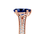 Rose gold Pear Cut Blue Sapphire Split Shank Engagement Ring with Pavé Band_5