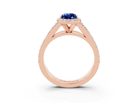 Rose gold Pear Cut Blue Sapphire Split Shank Halo Ring with Four-Prong Setting_15