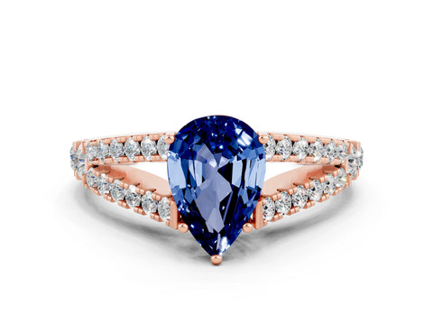 Rose gold Pear Cut Blue Sapphire Split Shank Pavé Engagement Ring with Four-Prong Setting_12