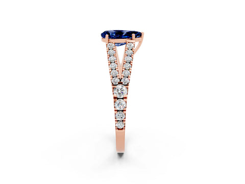 Rose gold Pear Cut Blue Sapphire Split Shank Pavé Engagement Ring with Four-Prong Setting_14