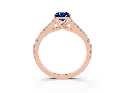 Rose gold Pear Cut Blue Sapphire Split Shank Pavé Engagement Ring with Four-Prong Setting_15