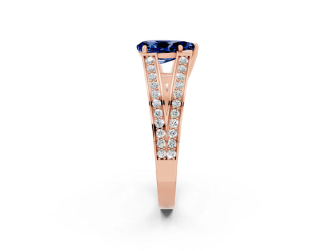 Rose gold Pear Cut Blue Sapphire Split Shank Ring with Pavé Band and Four-Prong Setting_2