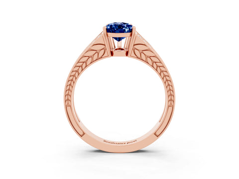 Rose gold Pear Cut Blue Sapphire Split Shank Ring with Pavé Band and Four-Prong Setting_3