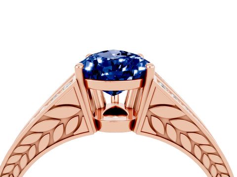 Rose gold Pear Cut Blue Sapphire Split Shank Ring with Pavé Band and Four-Prong Setting_4