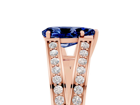 Rose gold Pear Cut Blue Sapphire Split Shank Ring with Pavé Band and Four-Prong Setting_5