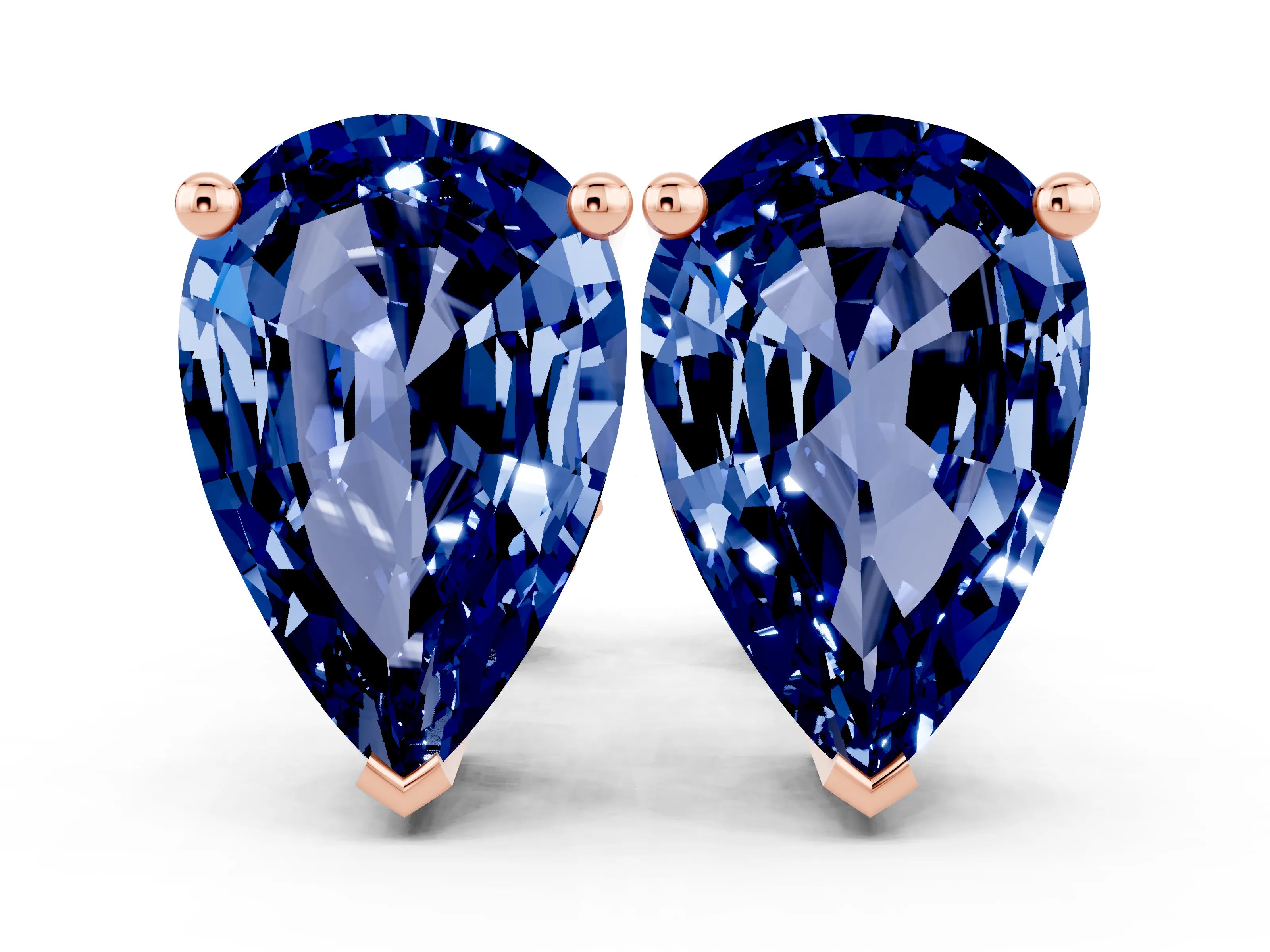 Rose gold Pear Cut Blue Sapphire Stud Earrings_12